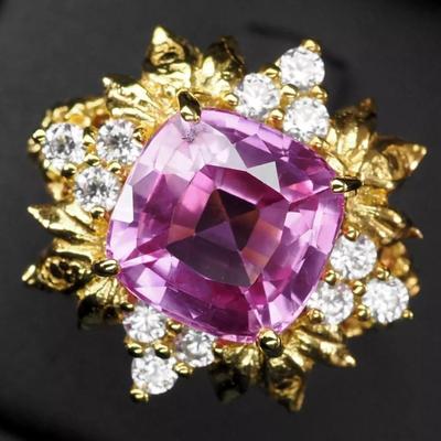 Precious Fuchsia Pink Tourmaline 5.70Ct 925 Sterling Silver 24K Gold Plated Ring