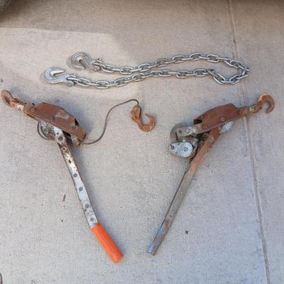 2 Come-Along's with Chain & Hooks