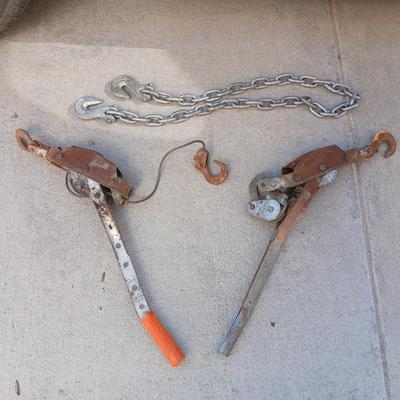 2 Come-Along's with Chain & Hooks