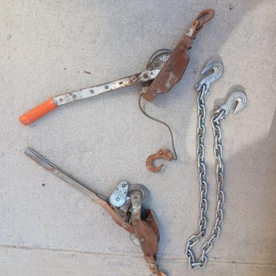 2 Come-Along's with Chain & Hooks