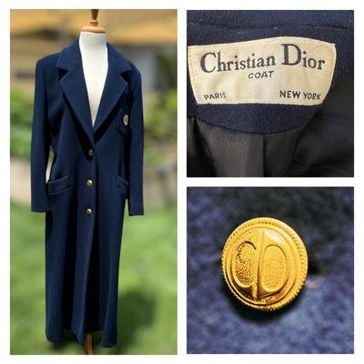 Christian Dior Navy Blue Wool Coat Vintage Size 14
