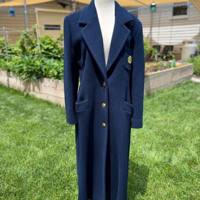 Christian Dior Navy Blue Wool Coat Vintage Size 14