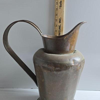 Large Antique Copper Pitcher with Wide Handle
