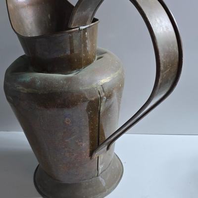 Large Antique Copper Pitcher with Wide Handle