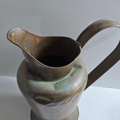 Large Antique Copper Pitcher with Wide Handle