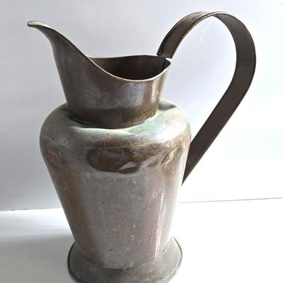 Large Antique Copper Pitcher with Wide Handle