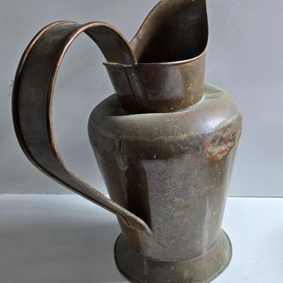 Large Antique Copper Pitcher with Wide Handle