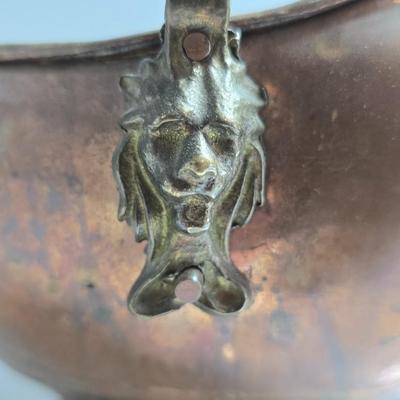 Antique Copper Coal Scuttle with Ceramic Handle