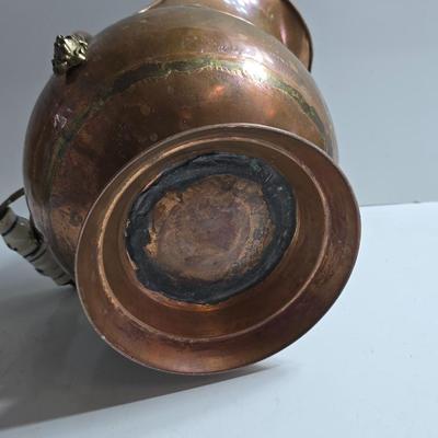 Antique Copper Coal Scuttle with Ceramic Handle