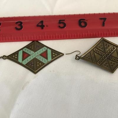 Large Brassy Enamel Type Earrings