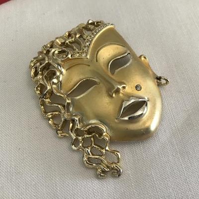 Face Brooch Gold Tone Large