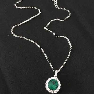 SAQ Emerald green rhinestone, silver tone, pendant necklace