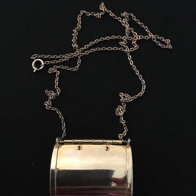 Vintage, miniature, gold tone, pill, purse necklace