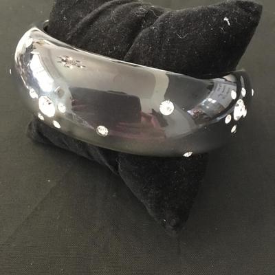Vintage thick, chunky rhinestone, charcoal, bangle bracelet