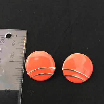 Vintage orange, enamel circular stud earrings