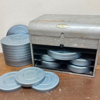 Vintage Bromberg Breadbox-Style Darkroom Storage Box and Metal Film Can Lot