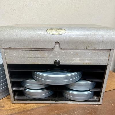 Vintage Bromberg Breadbox-Style Darkroom Storage Box and Metal Film Can Lot
