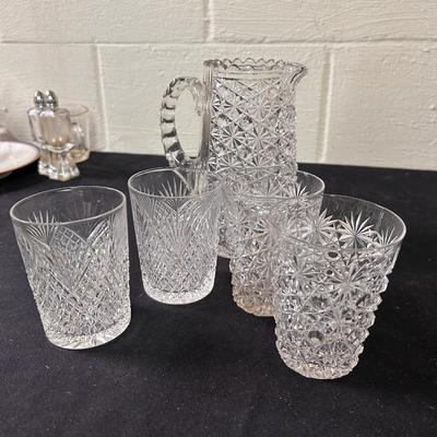 4 Crystal Drinking Glasses & Pitcher