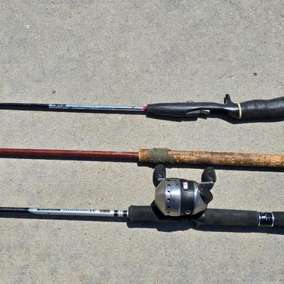 Lot of 3 Fishing Rods – Includes Zebco 33 Authentic, Vintage Cork Handle Rod, and More