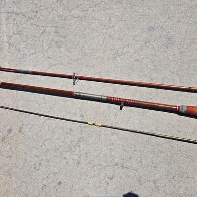 Lot of 3 Vintage Fishing Rods – Fiberglass & Wood Handles, Classic Hardware