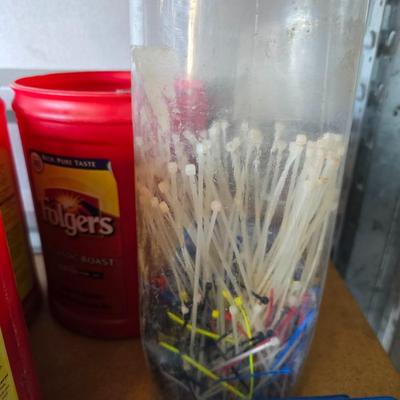 Bulk Hardware Lot – Screws, Nails, Zip Ties & More (Assortment in Coffee Tubs)