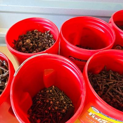 Bulk Hardware Lot – Screws, Nails, Zip Ties & More (Assortment in Coffee Tubs)