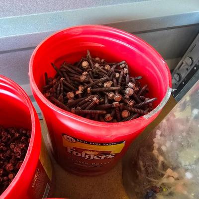 Bulk Hardware Lot – Screws, Nails, Zip Ties & More (Assortment in Coffee Tubs)