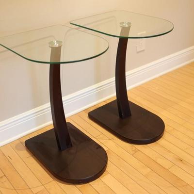 Pair of Modern Glass-Top Accent Tables