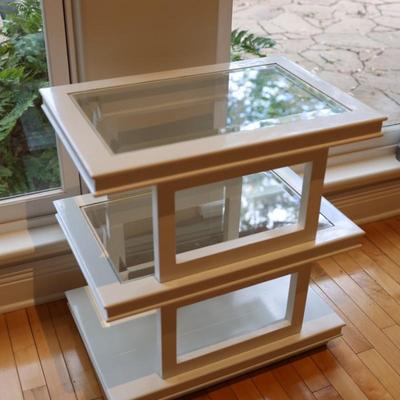 Modern White Tiered Glass-Top Accent Table