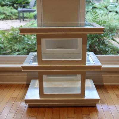 Modern White Tiered Glass-Top Accent Table