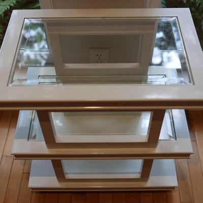 Modern White Tiered Glass-Top Accent Table