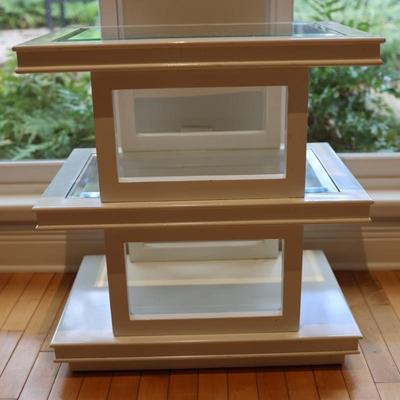 Modern White Tiered Glass-Top Accent Table
