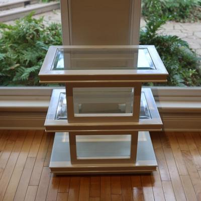 Modern White Tiered Glass-Top Accent Table