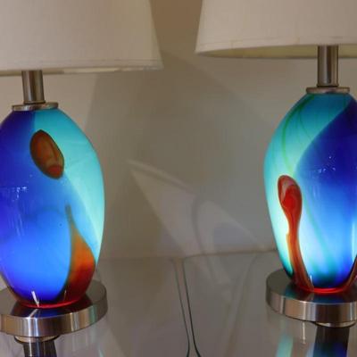 Pair of Art Glass Table Lamps with Internal Lights