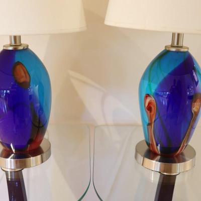Pair of Art Glass Table Lamps with Internal Lights