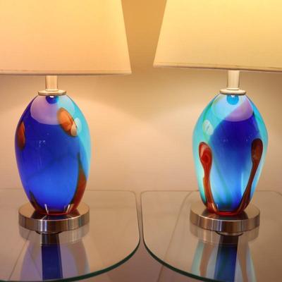 Pair of Art Glass Table Lamps with Internal Lights