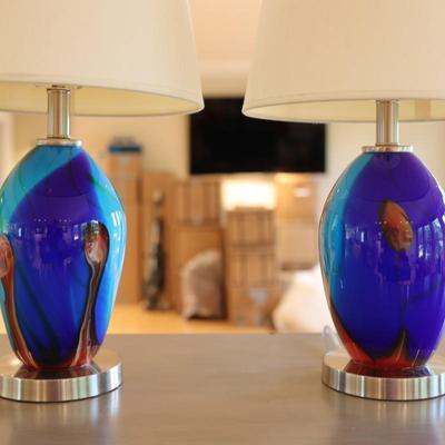 Pair of Art Glass Table Lamps with Internal Lights