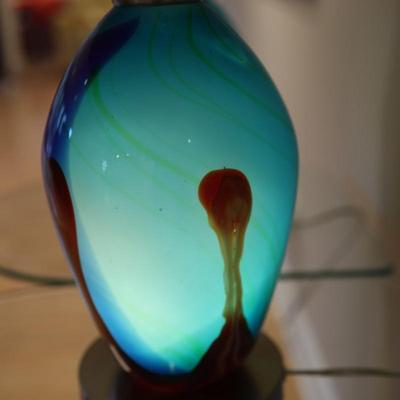 Pair of Art Glass Table Lamps with Internal Lights