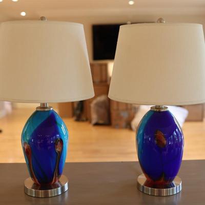 Pair of Art Glass Table Lamps with Internal Lights