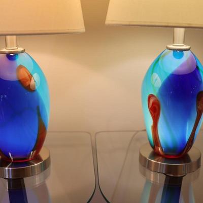 Pair of Art Glass Table Lamps with Internal Lights
