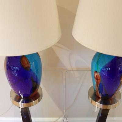 Pair of Art Glass Table Lamps with Internal Lights
