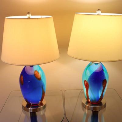 Pair of Art Glass Table Lamps with Internal Lights