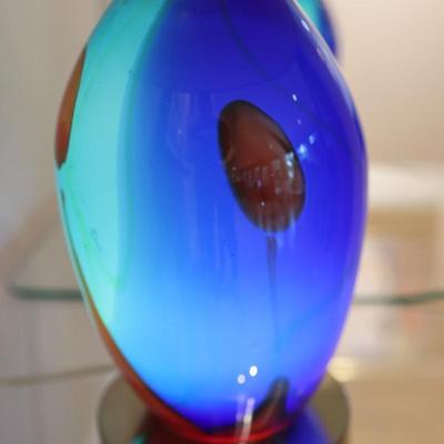 Pair of Art Glass Table Lamps with Internal Lights