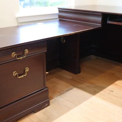 L-Shaped Executive Desk with Mahogany Finish