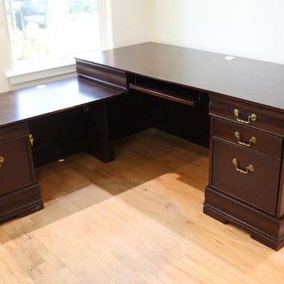 L-Shaped Executive Desk with Mahogany Finish