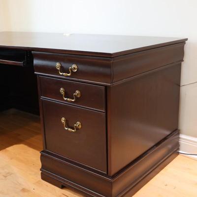 L-Shaped Executive Desk with Mahogany Finish