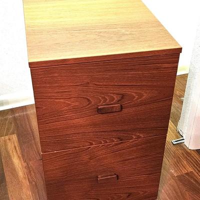 Mid Century Teak Rolling File Cabinet