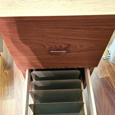 Mid Century Teak Rolling File Cabinet
