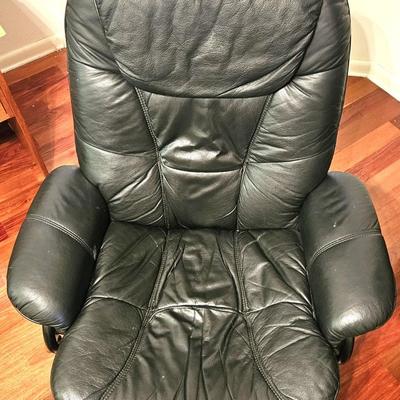 Palliser Black Leather Recliner with Ottoman