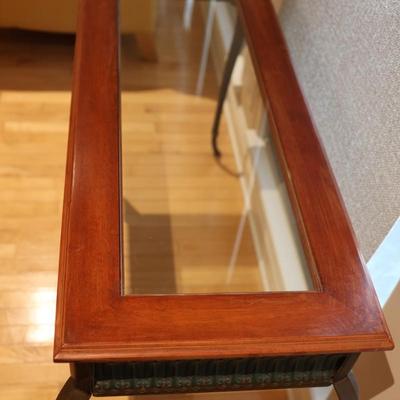 Glass-Top Console Table with Wood Frame and Metal Legs